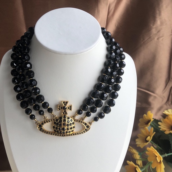 Vivienne Westwood Jewelry - Vivienne Westwood Three Row Pearl Bas Relief Choker in Black (Brand New)